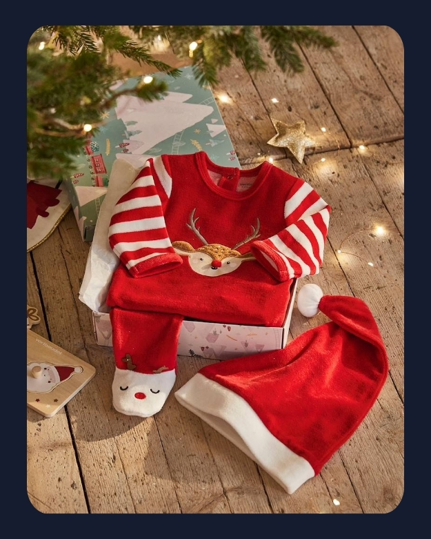 Baby Weihnachts-Geschenkset: Strampler & Mütze - rot/weiß rentier